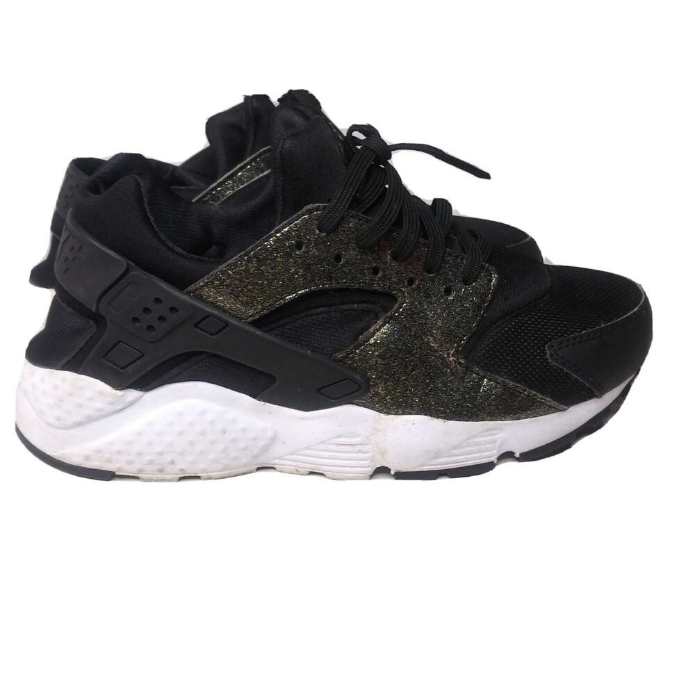 Nike Air Huarache Run SE Shoes Size 7 Y Sneakers Metallic Gold Black White